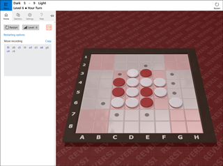 Reversi Reflex game main view and sidebar